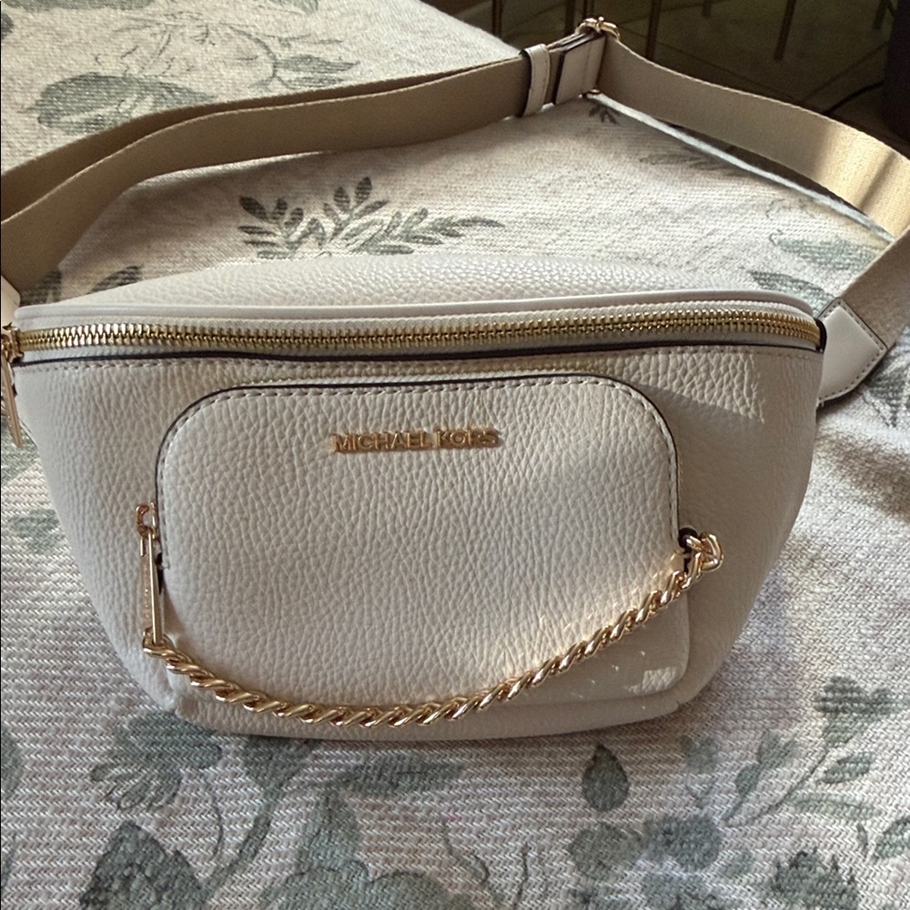 Michael Kors Beige Crossbody Bag with Gold Accents